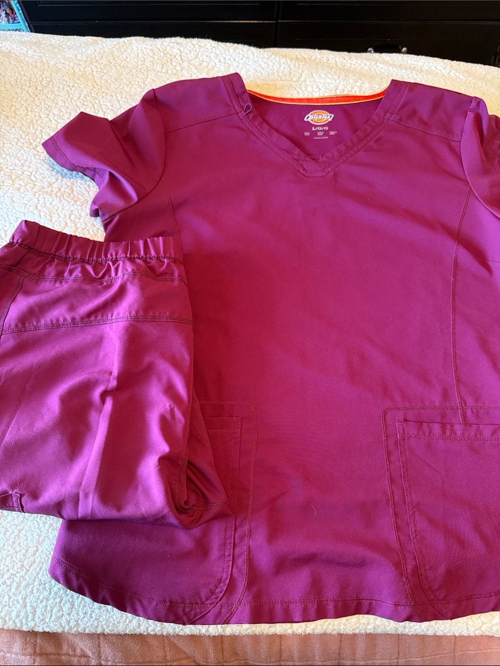 Dickies V-Neck Scrub Set in Raspberry